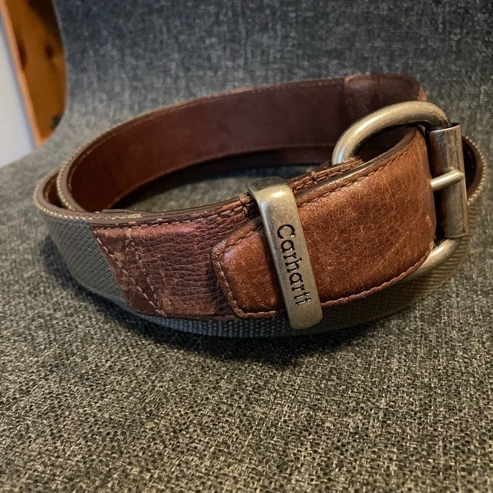 Carhartt Leather and Webbed Nylon Moss Green Belt 42